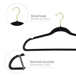 ManGotree Velvet Suit Hangers with 360 Swivel Gold Hook, Non-Slip Coat Hangers, Ultra-Slim Space Saving Hangers, Sturdy & Durable Clothes Hangers, 36 Pack (Black)