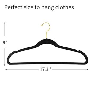 ManGotree Velvet Suit Hangers with 360 Swivel Gold Hook, Non-Slip Coat Hangers, Ultra-Slim Space Saving Hangers, Sturdy & Durable Clothes Hangers, 36 Pack (Black)