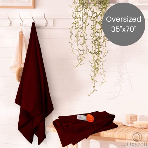 Oxycott 100% Cotton Set of 2 Bath Sheets Oversized 35x70 - Hotel Quality Luxury Set Bath Sheet Towels for Bathroom - Ultra Soft Absorbent Quick Dry Durable Extra Large Bath Sheets 2 Pack Burgundy