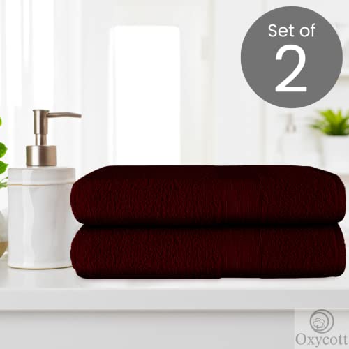 Oxycott 100% Cotton Set of 2 Bath Sheets Oversized 35x70 - Hotel Quality Luxury Set Bath Sheet Towels for Bathroom - Ultra Soft Absorbent Quick Dry Durable Extra Large Bath Sheets 2 Pack Burgundy