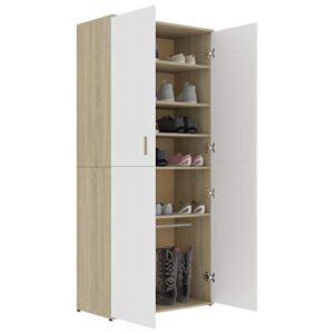 gecheer shoe cabinet, wooden shoe rack shoe storage cabinet, engineered wood shoe shelves organizer for closet hallway bedroom entryway white and sonoma oak 31.5"x15.4"x70.1"