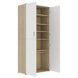 Gecheer Shoe Cabinet, Wooden Shoe Rack Shoe Storage Cabinet, Engineered Wood Shoe Shelves Organizer for Closet Hallway Bedroom Entryway White and Sonoma Oak 31.5"x15.4"x70.1"