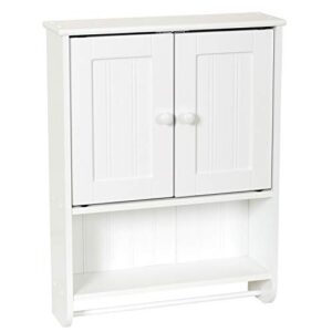 zenna home cottage bathroom wall cabinet, with 2 shelves and 2 doors, 19" w x 25.6" h, storage cabinet with towel bar, white