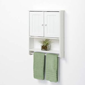 Zenna Home Cottage Bathroom Wall Cabinet, with 2 Shelves and 2 Doors, 19" W x 25.6" H, Storage Cabinet with Towel Bar, White