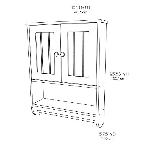 Zenna Home Cottage Bathroom Wall Cabinet, with 2 Shelves and 2 Doors, 19" W x 25.6" H, Storage Cabinet with Towel Bar, White