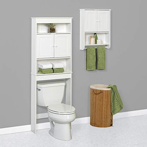 Zenna Home Cottage Bathroom Wall Cabinet, with 2 Shelves and 2 Doors, 19" W x 25.6" H, Storage Cabinet with Towel Bar, White