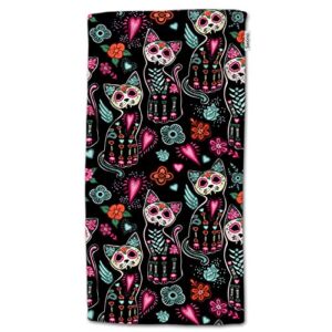 hgod designs cat hand towels,day of the dead halloween cats with colorful flowers 100% cotton soft bath hand towels for bathroom kitchen hotel spa hand towels 15"x30"