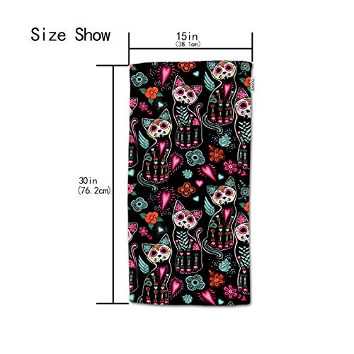 HGOD DESIGNS Cat Hand Towels,Day of The Dead Halloween Cats with Colorful Flowers 100% Cotton Soft Bath Hand Towels for Bathroom Kitchen Hotel Spa Hand Towels 15"X30"