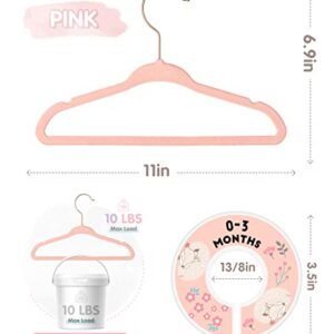 Kids Velvet Hangers, VIS'V 11 Inch Pink Non-Slip Baby Clothes Hangers with 6 Pcs Cute Clothing Dividers for Infant Toddler Boys & Girls Closet Organizer - 30 Pack