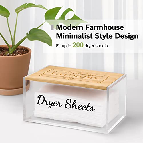 AIMerss Acrylic Dryer Sheet Dispenser with Bamboo Lid, Clear Dryer Sheet Holder for Laundry Room Decor Storage Containers, Modern Farmhouse Dryer Sheet Container Box for Fabric Softener Sheets