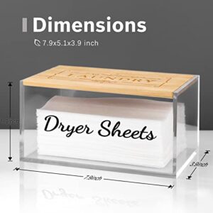 AIMerss Acrylic Dryer Sheet Dispenser with Bamboo Lid, Clear Dryer Sheet Holder for Laundry Room Decor Storage Containers, Modern Farmhouse Dryer Sheet Container Box for Fabric Softener Sheets