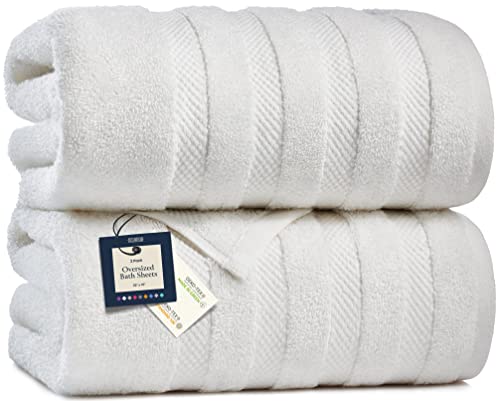 Jumbo Bath Sheets Towels For Adults 35" x 70" - 2-Pack - 100% Cotton White Bath Sheet Set - Extra Large Oversized Bath Towels, Absorbent Bath Towel Set, Heavenly-Soft Bathroom Towels - Oeko-Tex Towels