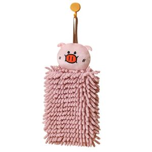 juebm hanging hand towels for kitchen with loop,bathroom hand towels hanging, absorbent microfiber hand drying puff, double-sided animal thick kids hand dry towels(pink)