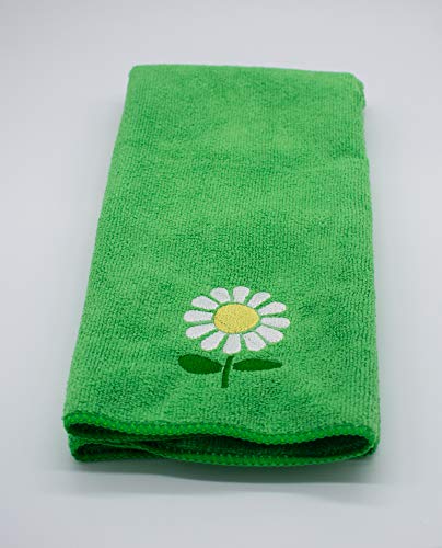 Plush Daisy Embroidered Daisy Microfiber Hand Towel - Green or Yellow - Bright and Sunny