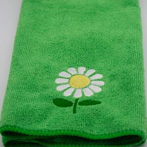 Plush Daisy Embroidered Daisy Microfiber Hand Towel - Green or Yellow - Bright and Sunny