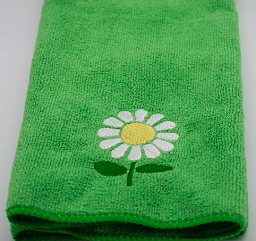 Plush Daisy Embroidered Daisy Microfiber Hand Towel - Green or Yellow - Bright and Sunny