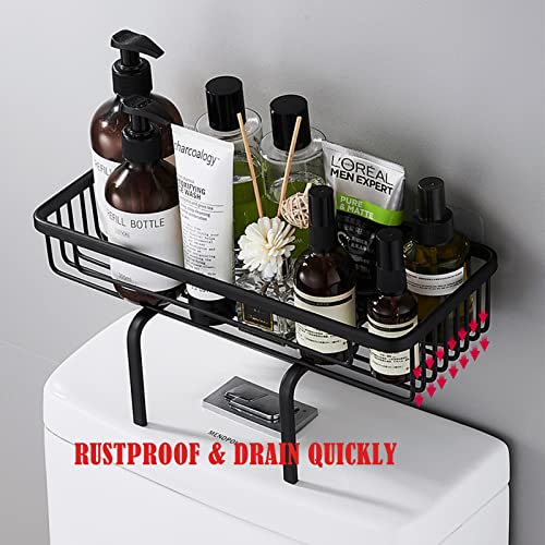 24HOCL Bathroom Organizer Over The Toilet Storage Shelf, Storage Organizer Shelves for Organizing Paper Towels shampoos, No Drilling Space Saver with Wall Mounting Design Adhesive Base, Black