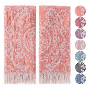 fe&ze turkish hand towels with hanging loop, 22 x 36 in, 100% cotton kitchen towels decorative set of 2, coral orange towels for bathroom