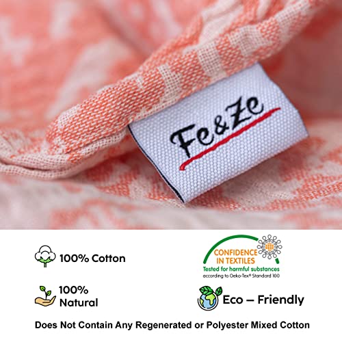 Fe&Ze Turkish Hand Towels with Hanging Loop, 22 x 36 in, 100% Cotton Kitchen Towels Decorative Set of 2, Coral Orange Towels for Bathroom