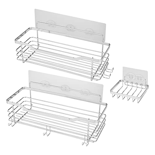 Lonelli 3 Pack Shower Caddy Bathroom Organizer Storage Shelves NO NAIL, NO DRILL SUS304 Stainless Rustproof Bathroom, Kitchen Organizers and Storage Shower Shelves With Razor Holders