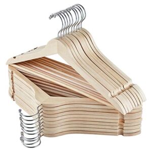 elong home solid wooden hangers 30 pack, slim wood coat hangers with extra smooth finish, precisely cut notches and chrome swivel hook, wooden clothes hangers for shirt suit jacket dress, natural