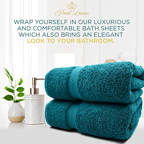 Pearl Linens Cotton Bath Sheet Pack of 2, Oversize Bath Towels Two Pack, Quick Dry, Absorbant, Super Soft Bath Sheet for Hotel, Spa | Teal Bath Sheet, Bath Towel 35 X 70 inches