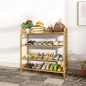 W.CABIN 4 Tier Bamboo Shoe Rack,Shoe Organizer Free Standing Entryway Shoe Tower Shelf,Multi-function Storage Organizer Boots Storage Shelf Home Furniture Modern，Bamboo