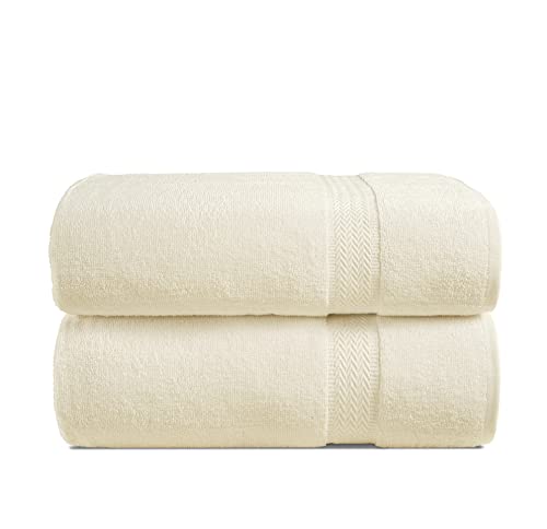 Bath Sheets - 100% Cotton Extra Large Bath Towels, 2 Piece Bath Sheet Set, Quick Dry, Super Soft Shower Towels, Highly Absorbent Bathroom Towels, Hotel Spa Quality, 35 x 65 inch - Ivory