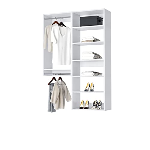 Closet Kit with Hanging Rods & Shelves - Corner Closet System - Closet Shelves - Closet Organizers and Storage Shelves (White, 48 inches Wide) Closet Shelving