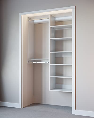 Closet Kit with Hanging Rods & Shelves - Corner Closet System - Closet Shelves - Closet Organizers and Storage Shelves (White, 48 inches Wide) Closet Shelving