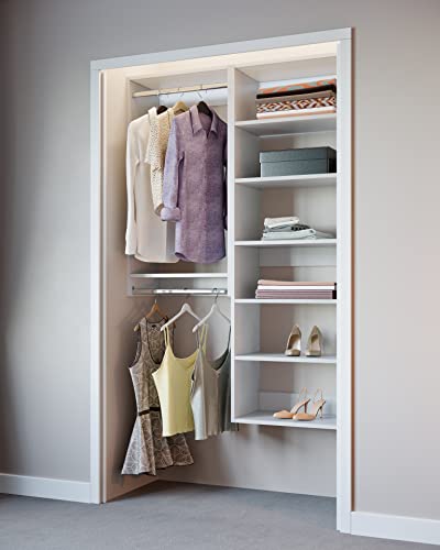 Closet Kit with Hanging Rods & Shelves - Corner Closet System - Closet Shelves - Closet Organizers and Storage Shelves (White, 48 inches Wide) Closet Shelving