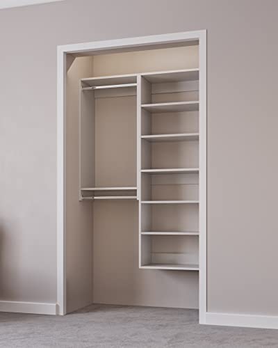 Closet Kit with Hanging Rods & Shelves - Corner Closet System - Closet Shelves - Closet Organizers and Storage Shelves (White, 48 inches Wide) Closet Shelving