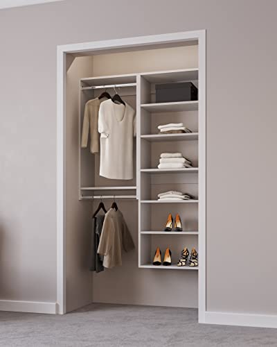 Closet Kit with Hanging Rods & Shelves - Corner Closet System - Closet Shelves - Closet Organizers and Storage Shelves (White, 48 inches Wide) Closet Shelving