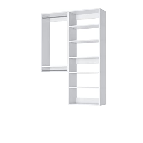 Closet Kit with Hanging Rods & Shelves - Corner Closet System - Closet Shelves - Closet Organizers and Storage Shelves (White, 48 inches Wide) Closet Shelving