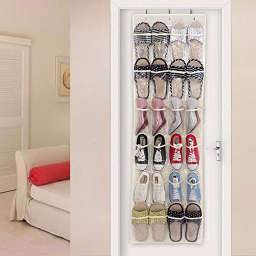 Yowein Crystal Clear Over The Door Hanging Shoe Organizer, Gray Back Door Shoe Foldable Storage Bag Wall-Mounted Non-Woven Shoes Transparent Travel Bifold Door (A - 24 pockets)