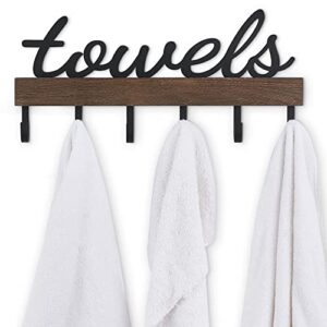 dahey towel rack with 6 hooks, towel holder wall mount bathroom organizer rustic farmhouse home decor towel hanger storage hooks for towel, robe, bag, black