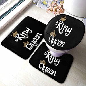 aoyego king and queen bathroom rugs set of 3 couple design black background non slip 31.5x19.7 inch soft absorbent polyester for tub shower toilet