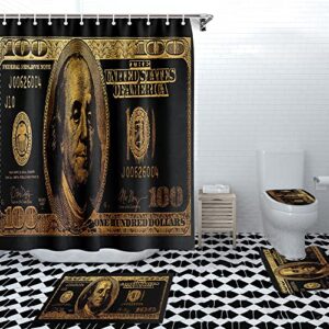 gubiyu black gold 100 dollar bill bathroom sets with money shower curtain and bills rugs,money shower curtains with hooks for bathroom decor,cool bathroom set for men bathroom accessories 4 pieces