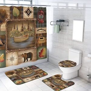 zmcongz lodge bear moose shower curtain set with rugs retro rustic farmhouse cabin bath curtain for bathroom waterproof fabric bathroom decor set, 72x72 inch