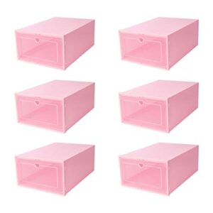 doitool 6pcs plastic shoes boxes stackable shoe organizer bins foldable shoe container drawer type shoe organizer (pink)