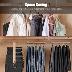 2 Pack - Pants Hanger Space Saving, Solid Wood Non-Slip Pants Hanger, Multifunctional 5 Layer Closet Pants Hanger for Closet Storage Pants Hanger