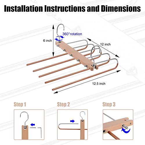 2 Pack - Pants Hanger Space Saving, Solid Wood Non-Slip Pants Hanger, Multifunctional 5 Layer Closet Pants Hanger for Closet Storage Pants Hanger