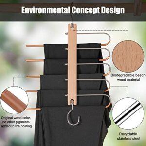 2 Pack - Pants Hanger Space Saving, Solid Wood Non-Slip Pants Hanger, Multifunctional 5 Layer Closet Pants Hanger for Closet Storage Pants Hanger