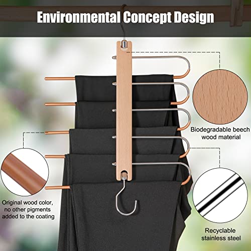 2 Pack - Pants Hanger Space Saving, Solid Wood Non-Slip Pants Hanger, Multifunctional 5 Layer Closet Pants Hanger for Closet Storage Pants Hanger