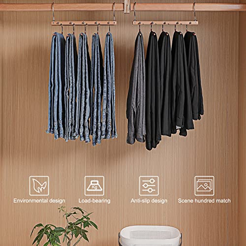 2 Pack - Pants Hanger Space Saving, Solid Wood Non-Slip Pants Hanger, Multifunctional 5 Layer Closet Pants Hanger for Closet Storage Pants Hanger