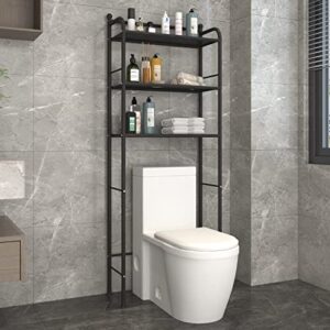 FKUO 3-Tier Metal Bathroom Storage Rack Over The Toilet Storage Shelves Bathroom Organizer Finishing Shelf,Saver Space (Matte Black)