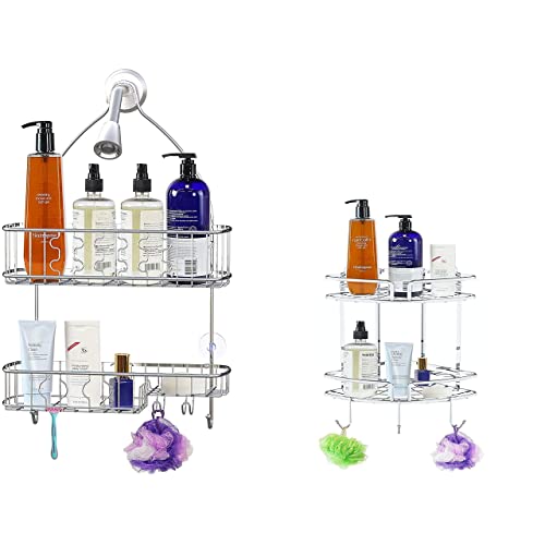 Simple Houseware Large Hanging Shower Caddy + Adhesive Corner Shower Caddy