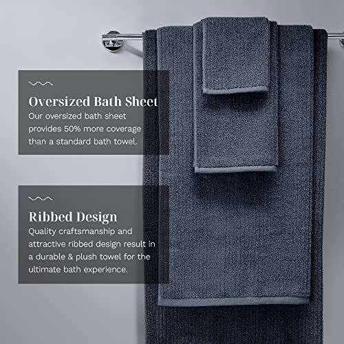 LUXOME Plush Performance 2-Piece Bath Sheet Set | Oversized for 50% More Coverage | Highly Absorbent | 36" W x 70" L | Fossil (Charcoal)