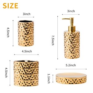 RXLVCKY Golden Trash can and Bathroom Accessories Set,5-Piece Ceramic Gift Set, Include Luxury Bath Sets Lotion Dispenser,Toothbrush Holder, Bathroom Tumblers, Soap Dish, Trash Can