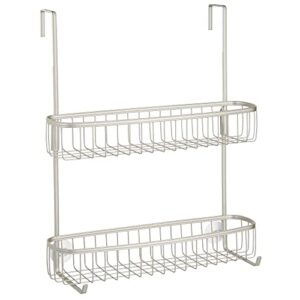 mDesign Extra Wide Stainless Steel Bath/Shower Over Door Caddy, Hanging Storage Organizer 2-Tier Rack with Hook and Basket, Holder for Soap, Shampoo, Loofah, Body Wash, Hyde Collection, Matte Satin